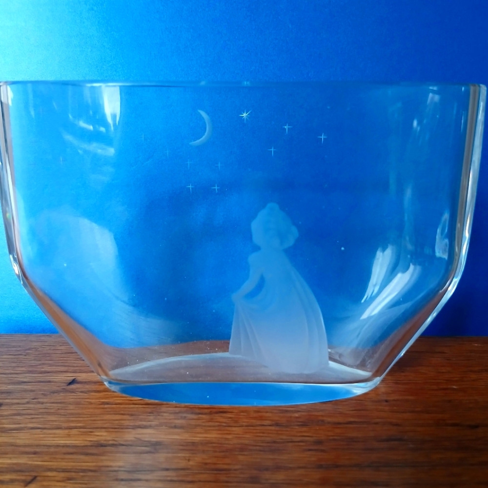 Orrefors Sweden Crystal Vase " Wishing on the Moon" by Edvin Ohstrom